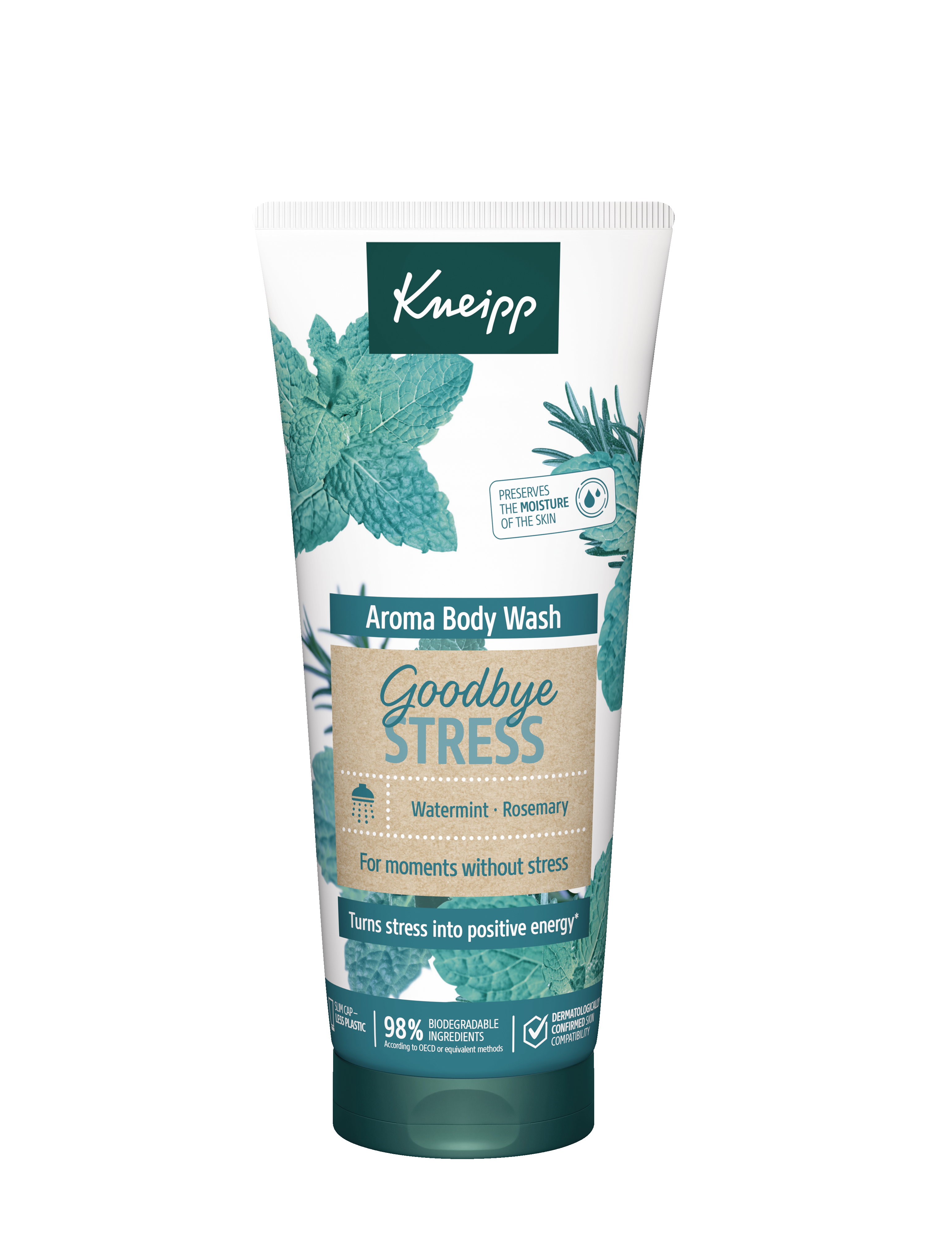 Aroma sprchový gel Kneipp Goodbye Stress 200 ml jemně čistí pokožku, pomáhá v ní udržet přirozenou vlhkost a pečuje o kožní mikrobiom.