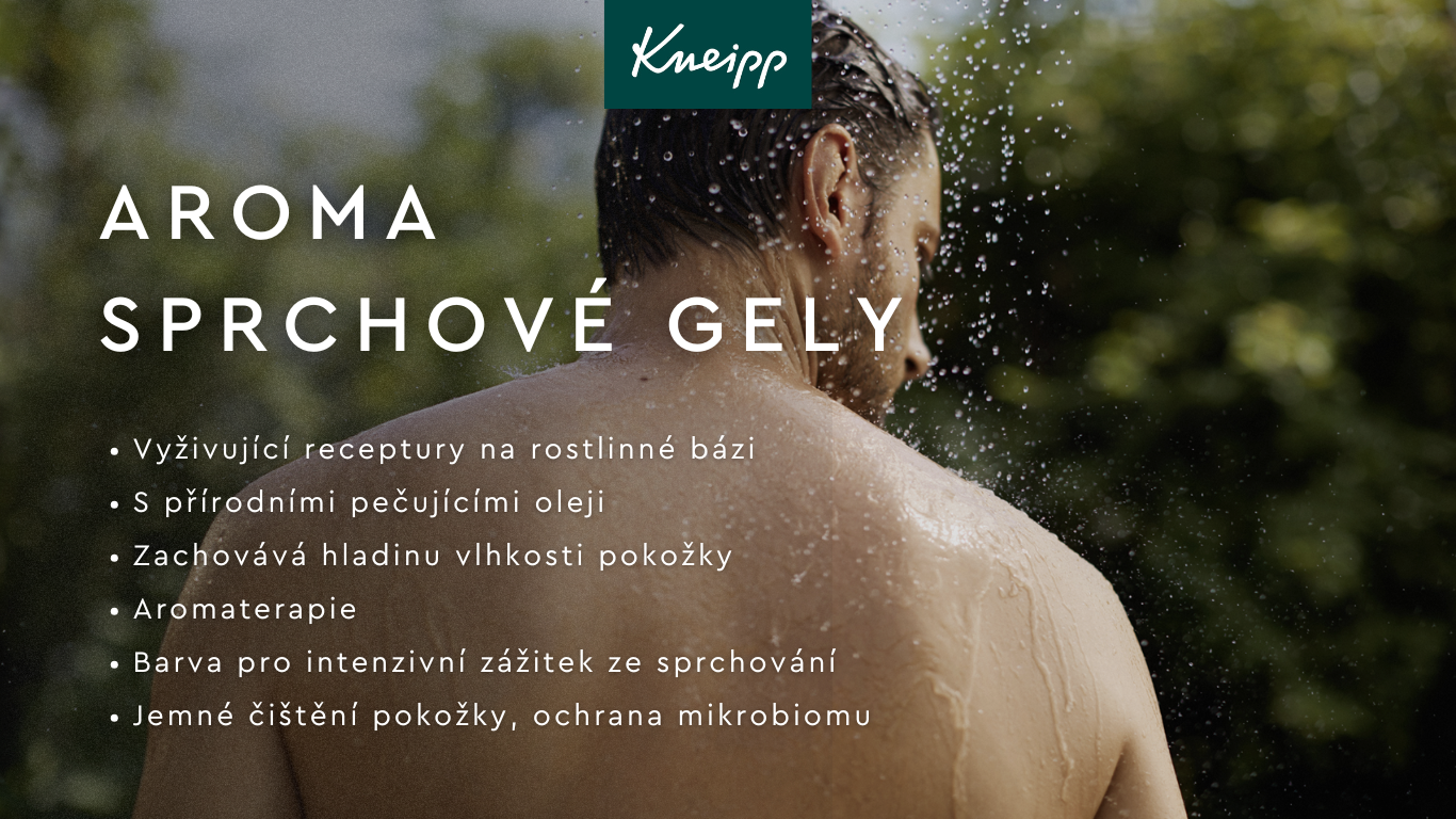 Banner Kneipp s pro sprchové gely s mužem pod venkovní sprchou