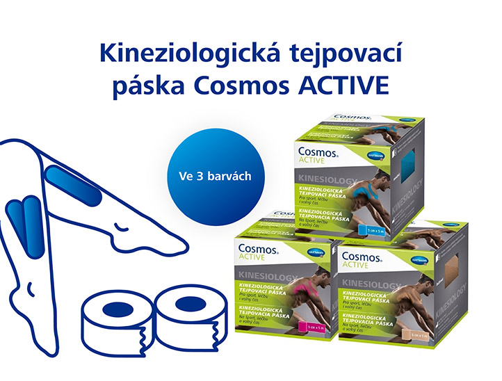 Kineziologická tejpovací páska Cosmos ACTIVE v dostání ve 3 barvách